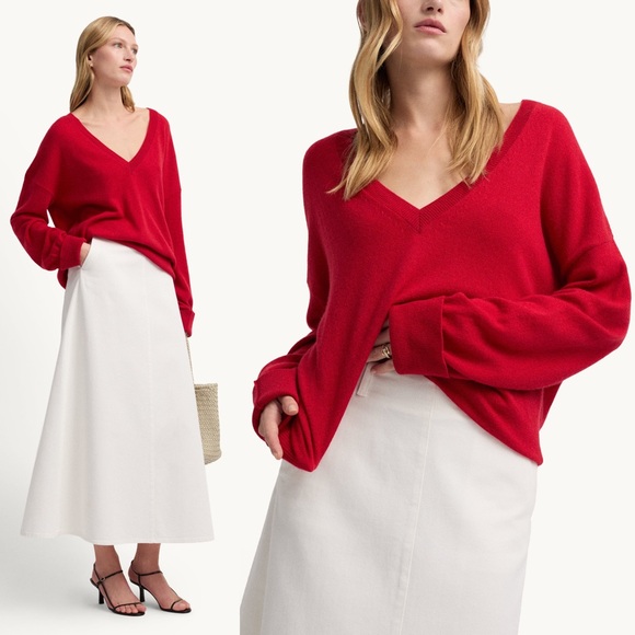G. Label Sweaters - G. Label by Goop GWYN Red Cashmere The Boyfriend V-Neck Sweater XS